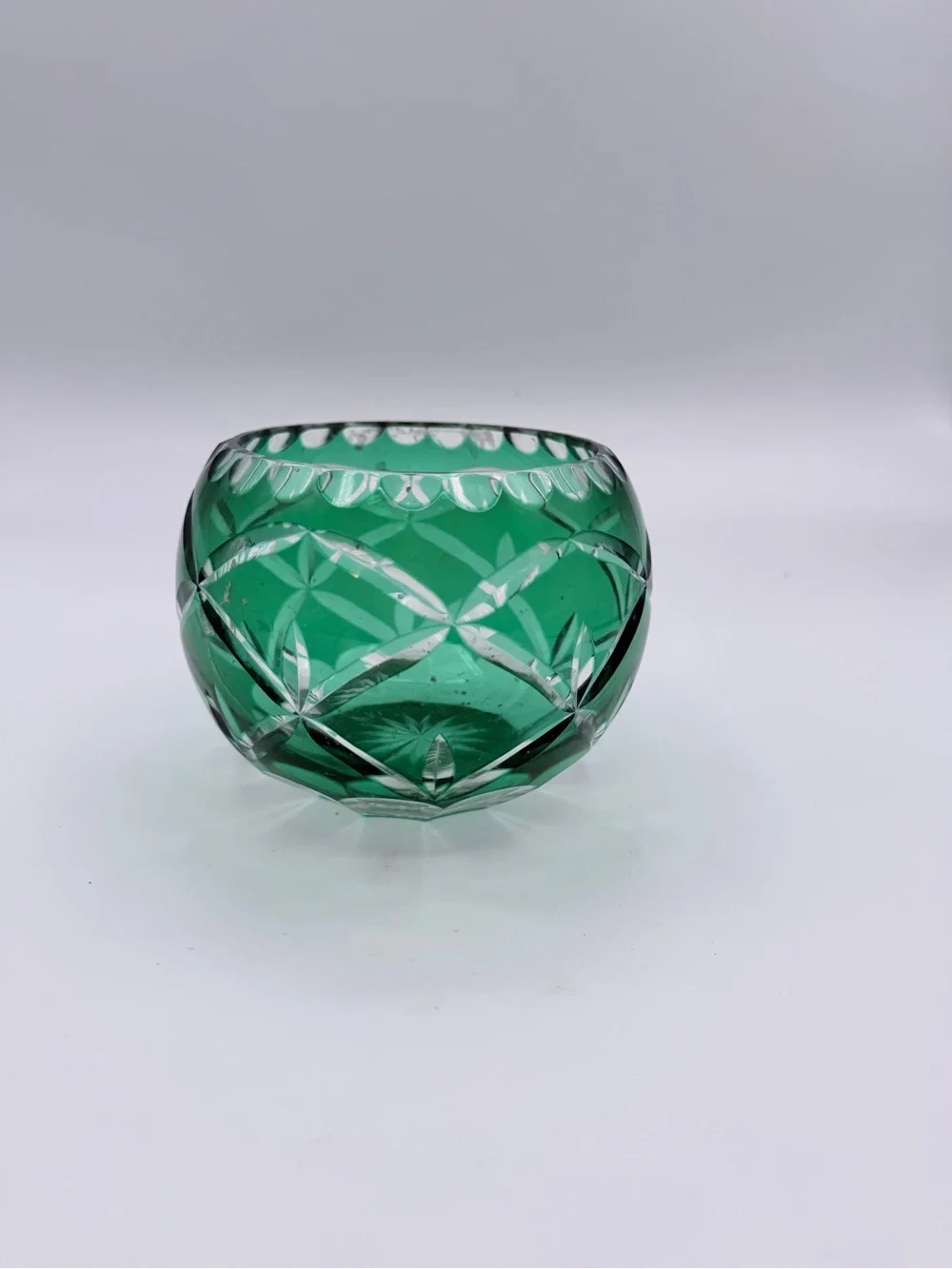 Source Unknown Emerald Green Cut-Glass Votive Bowl